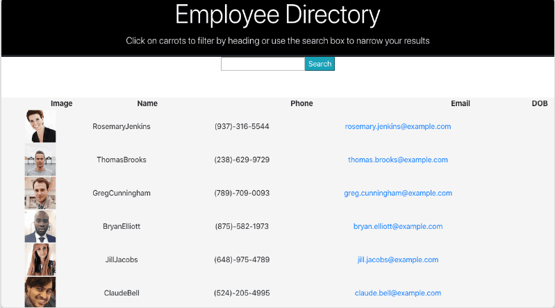 employee directory app screenshot